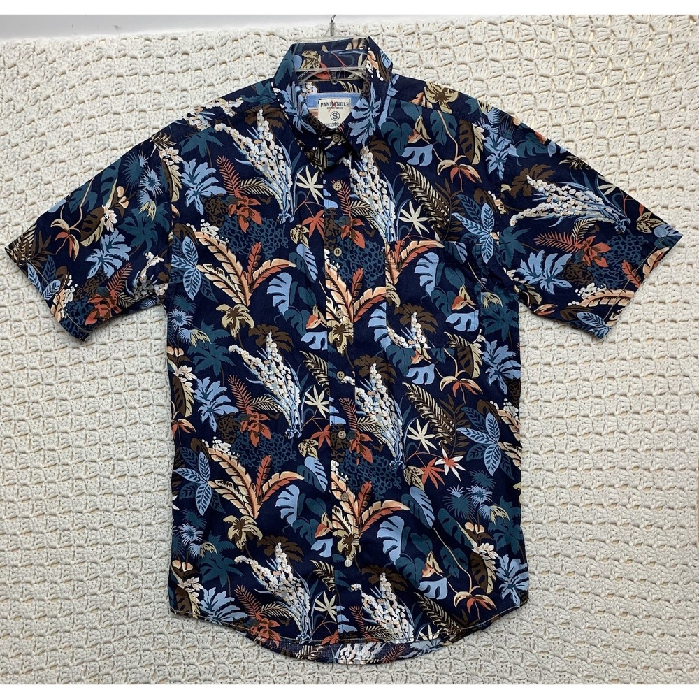 Panhandle Rough Stock Hawaiian Shirt Men Sz S Blue Multicolor Button-Down Wester